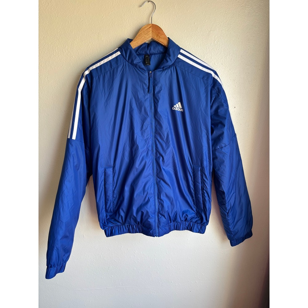 Adidas Mens Blue 3-Stripes Full Zip Padded Windbreaker Jacket Size‎ Small